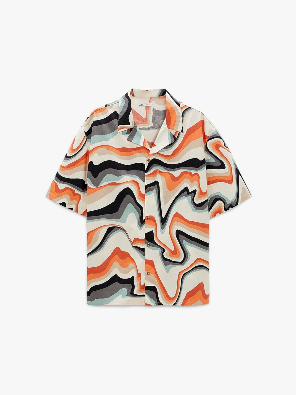 NWT ZARA Abstract Liquid Swirl Print Short Sleeve Camp Shirt Size M